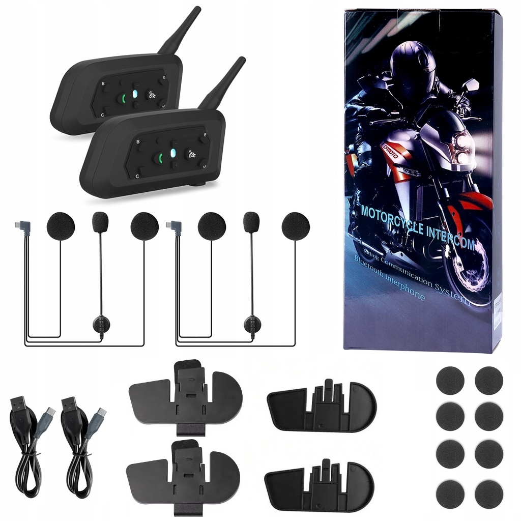 2 X Motocyklový Interkom V6 Plus Riders Usb-c Bluetooth 5.1 pre dve prilby