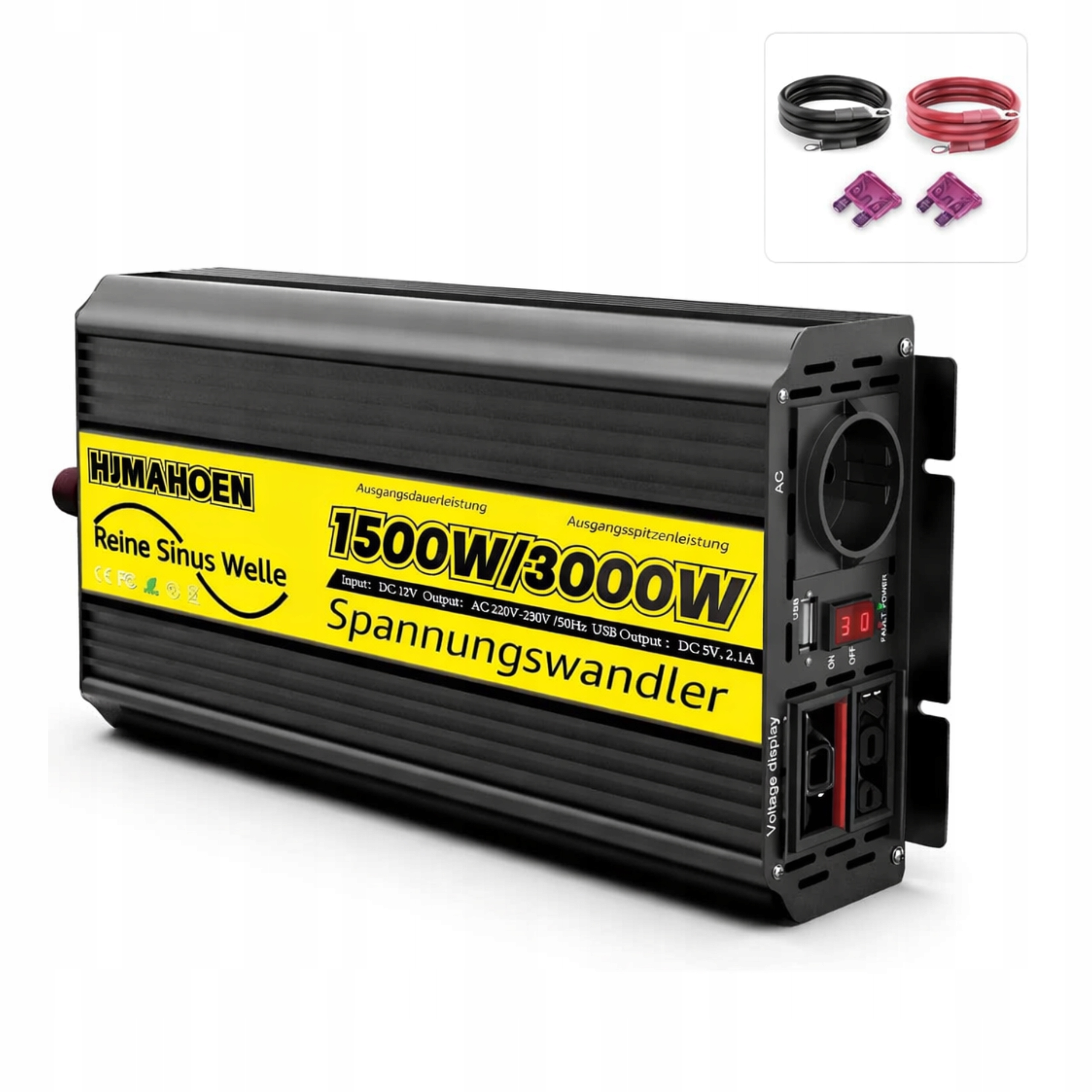 Menič napätia 1500 W/3000 W 12 V na 230 V, čistá sínusoida Usb 5 V/2.1 A
