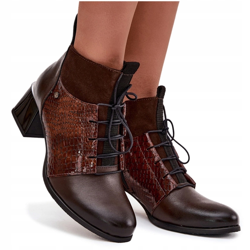 Kotníkové Boty Přírodní Kůže Podpatek Zvířecí Sloupek Vzor Zazoo 60503 Hnědé 36