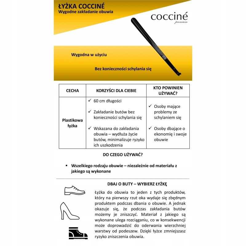 DŁUGA ŁYŻKA DO BUTÓW PLASTIKOWA CZARNA 60 cm Kolor dominujący czarny