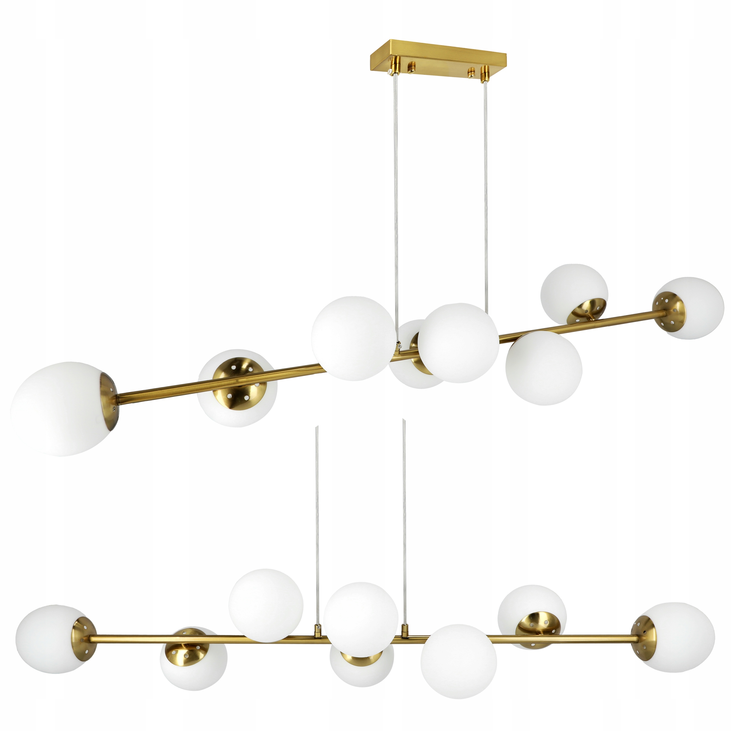 Lampa Wisząca Sufitowa Led 8x E27 Złota Kule Klosz Mleczny Loft