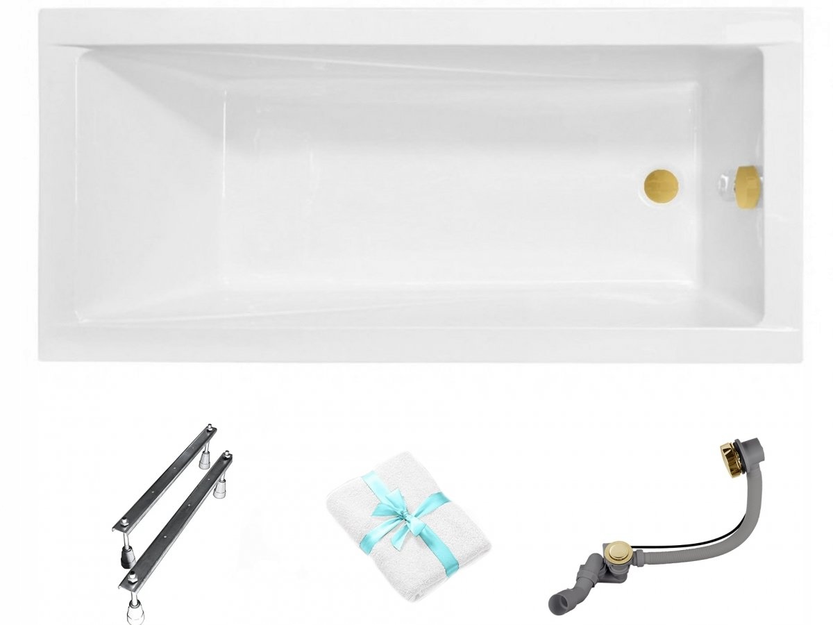 Besco Obdélníková vana 120x70 Modern sifon zlatý