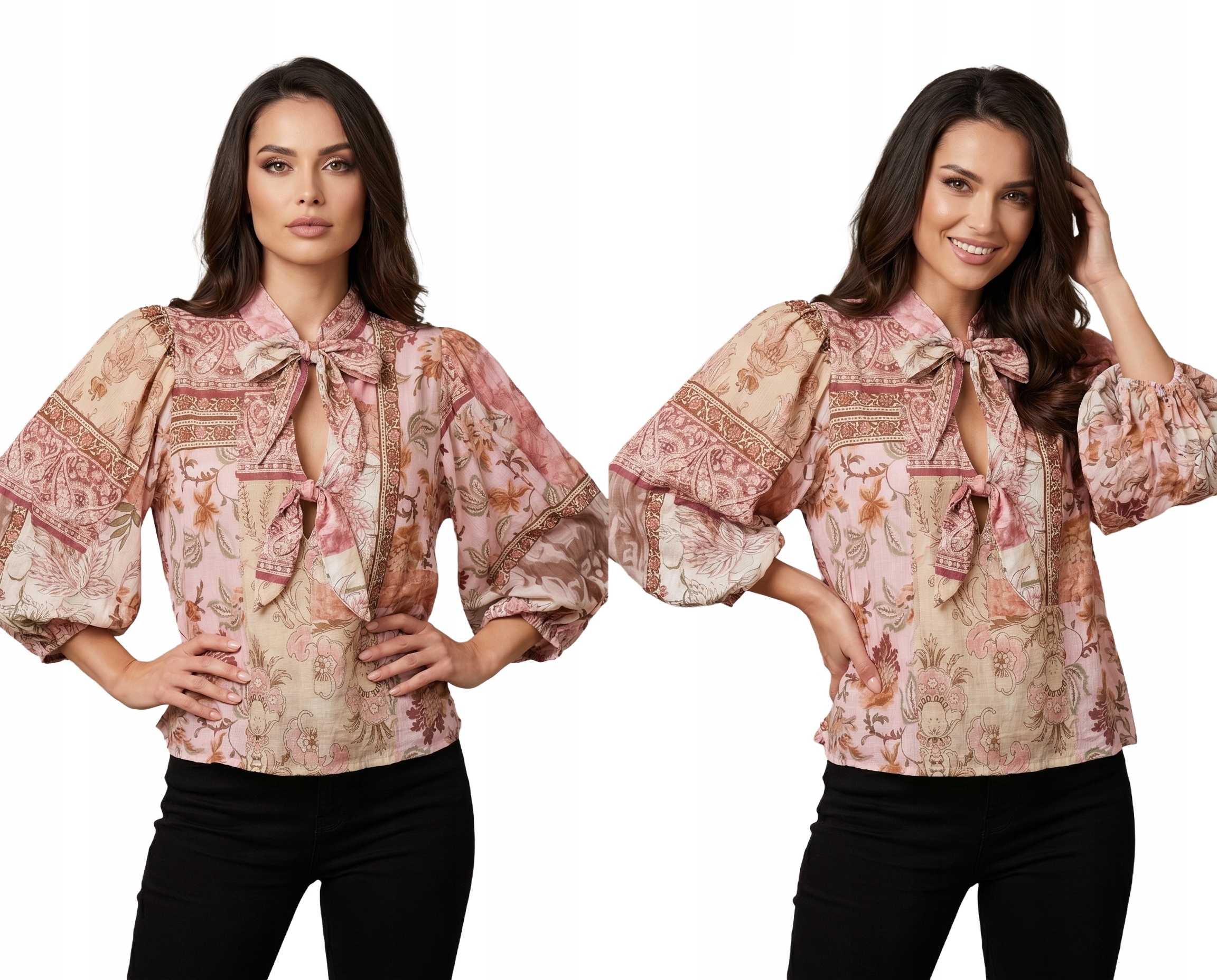 Elegantní Dámská Halenka Se Zavazováním Květiny Stylový Výstřih Premium Lamiar Růžová