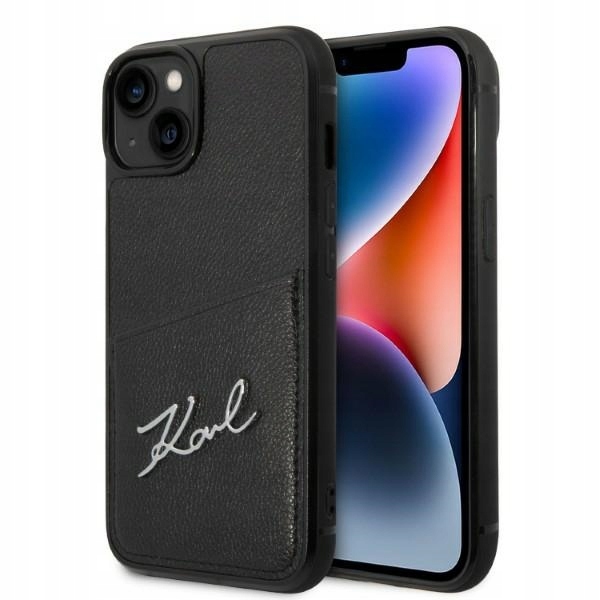 Pouzdro pro iPhone 14 Plus Karl Lagerfeld Signature Logo Cardslot černé