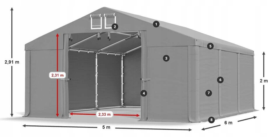 Namiot Magazynowy 5x6m Mocny Budowlany DAS 560 W Długość 6 m