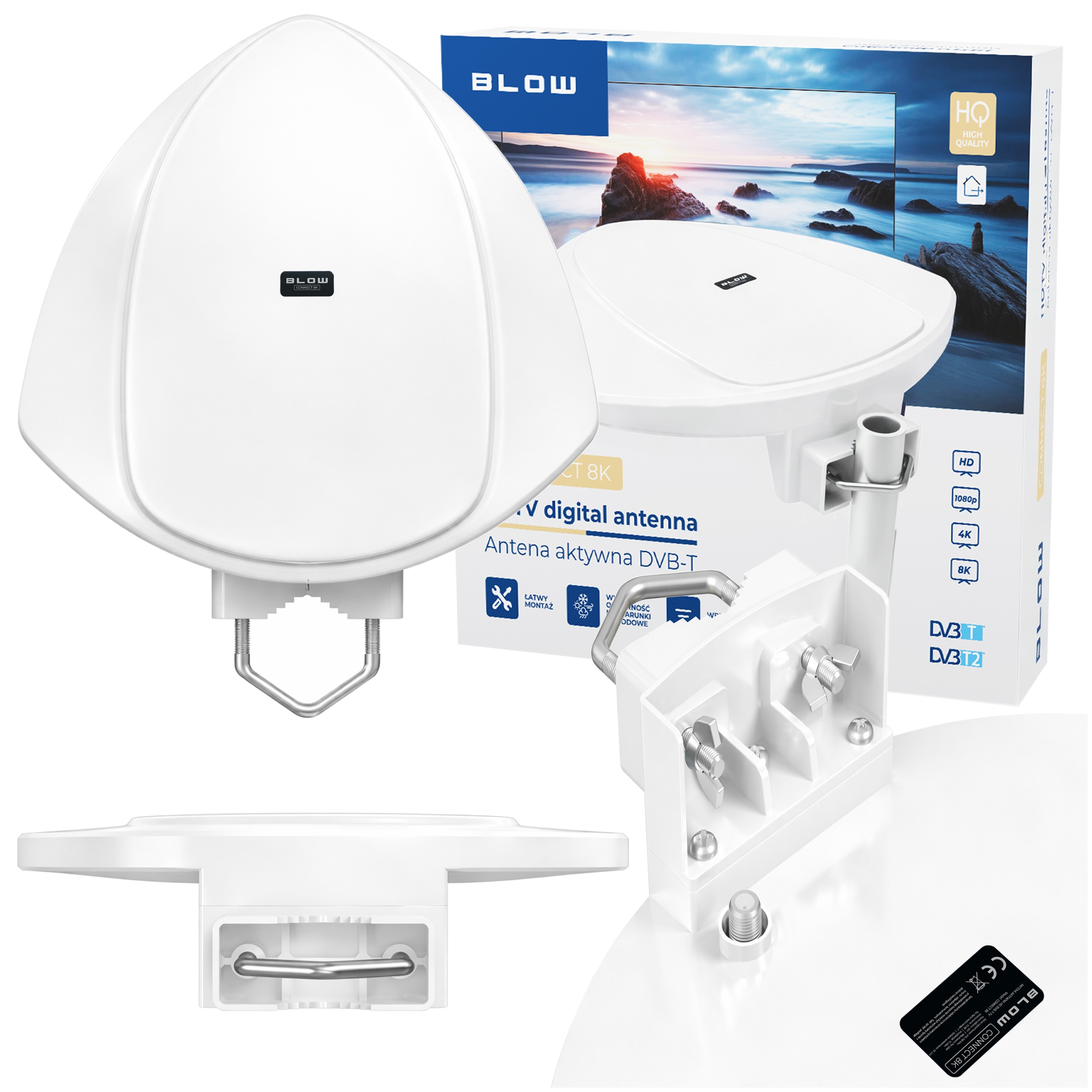 Venkovní Aktivní Anténa DVB-T2 Full Hd Tv 4K 8K Filtr Gsm Uhf Napájecí Zdroj 1 M