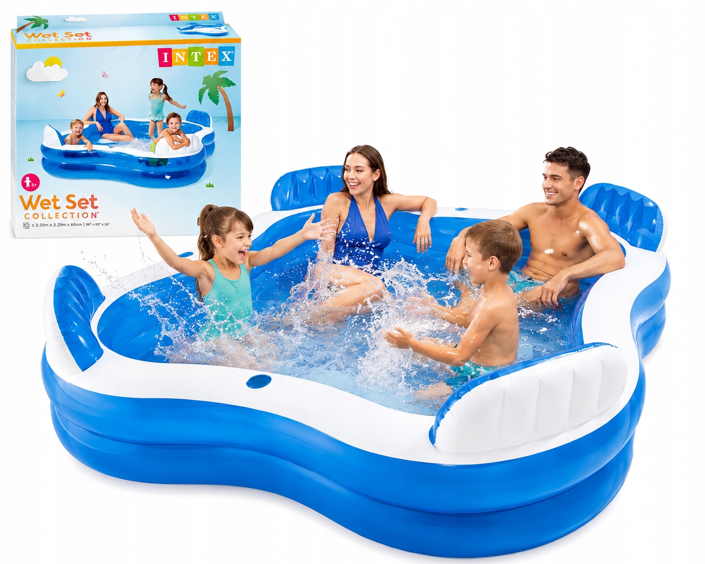 Basen Ogrodowy Dmuchany Intex 4 Osobowy Duży Rodzinny Z Siedzeniami Oparcie