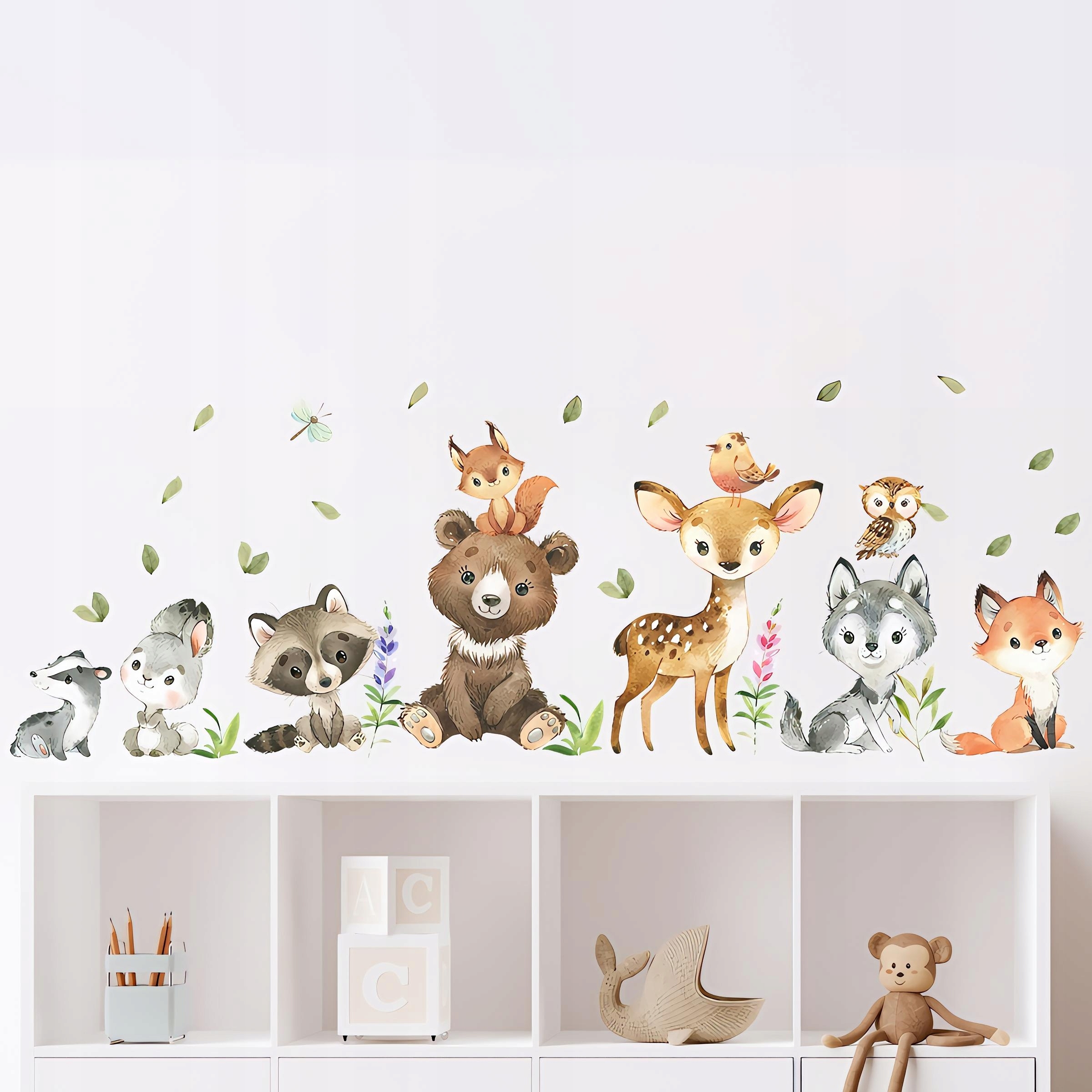 NAKLEJKA ŚCIENNA ŚLICZNA SARENKA LISEK SOWA LEŚNE ZWIERZĄTKA NA ŚCIANĘ