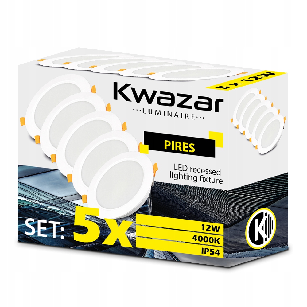 

5 X Panel Podtynkowy Sufitowy 12W IP54 15%