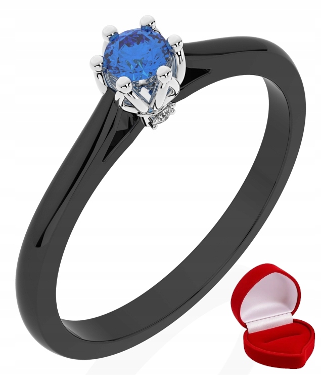 Zlatý Prstýnek 585 14k Safír 0,09 ct Černé Zlato R7