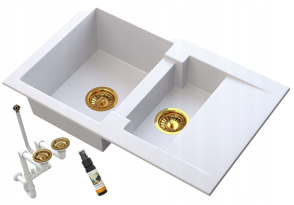 Granitový drez Forma, polovičný, set, zlatý sifón