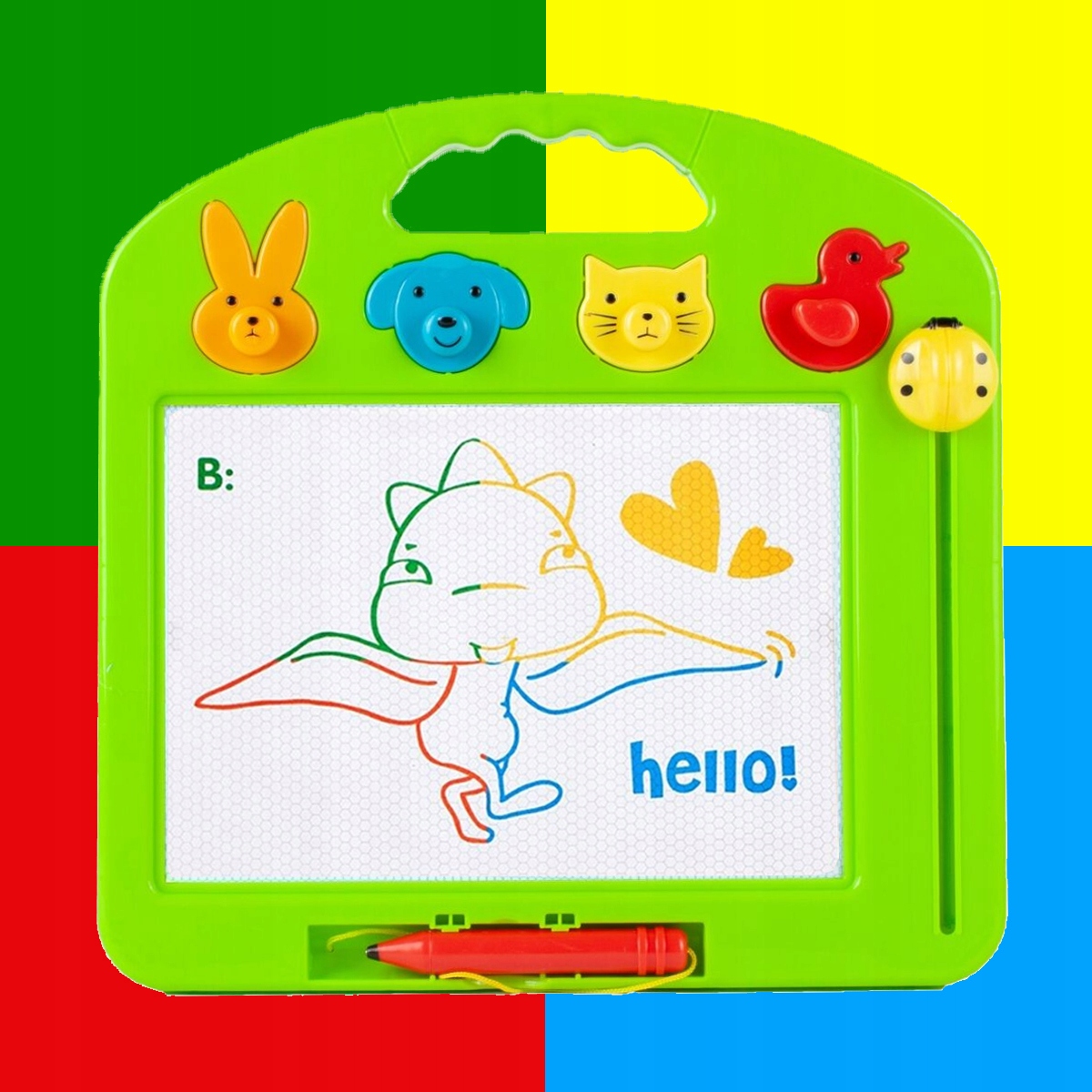 Znikopis Tablica Magnetyczna z Długopisem KOLOROWE RYSUNKI + 4 Pieczątki Szerokość produktu 30.5 cm