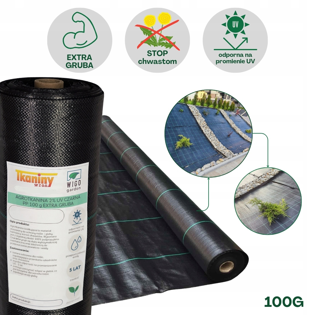 Agrotkanina czarna Extra Gruba Pp Uv 100g/m2 450cm 10mb