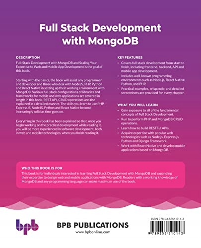 Sharma, Manu Full Stack Development with MongoDB: Covers Backend, Frontend, Tytuł Full Stack Development with MongoDB: Covers Backend, Frontend, APIs, and Mobile App Development using PHP, NodeJS, ExpressJS, Python and React Native (English Edition)