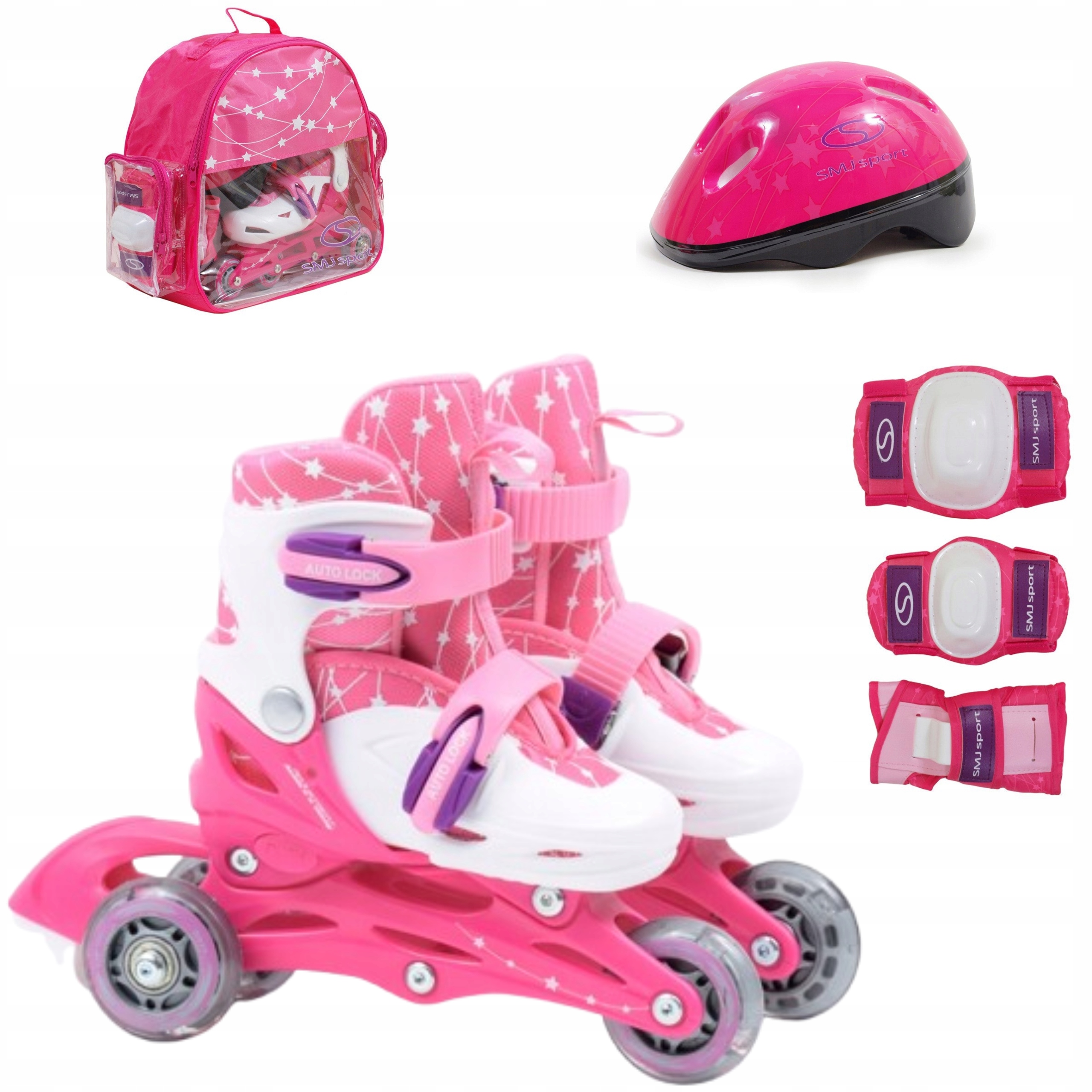 Kolečkové brusle Sada pro dívky Kolečka Led 30-33 Helma Batoh Chrániče