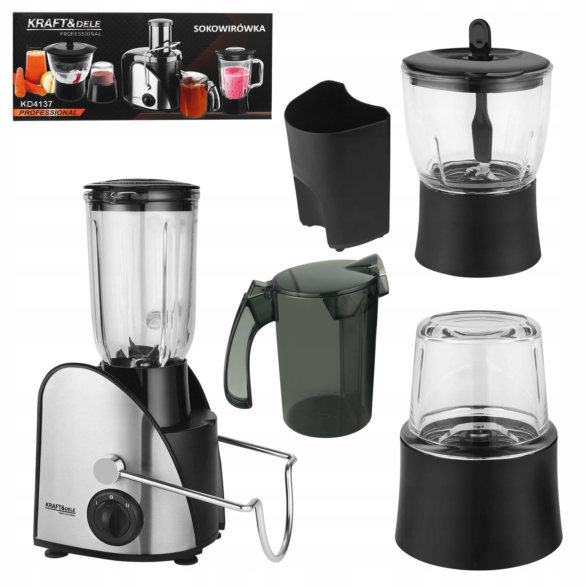 Odšťavňovač Mlýnek Mixér 4v1 1500W s příslušenstvím Kraft&Dele