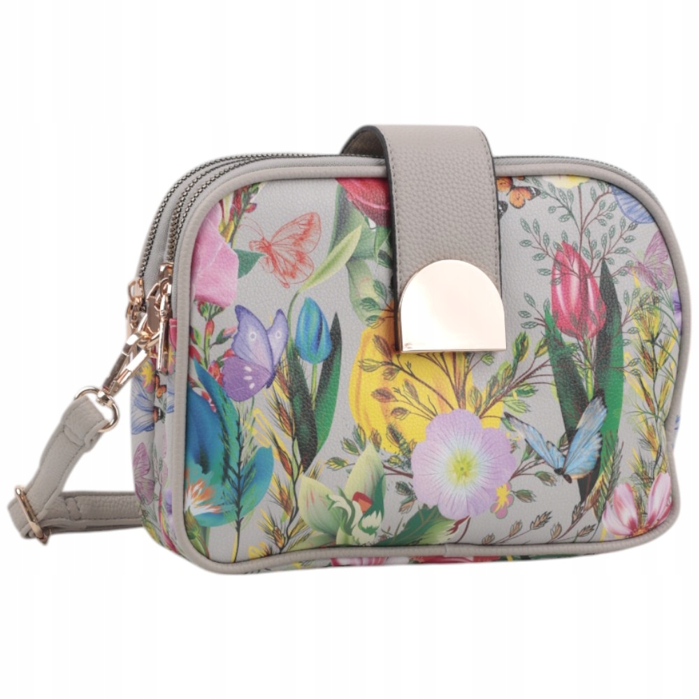 Listonoszka torebka damska na ramię miejskie kwiaty torebki pojemne szare