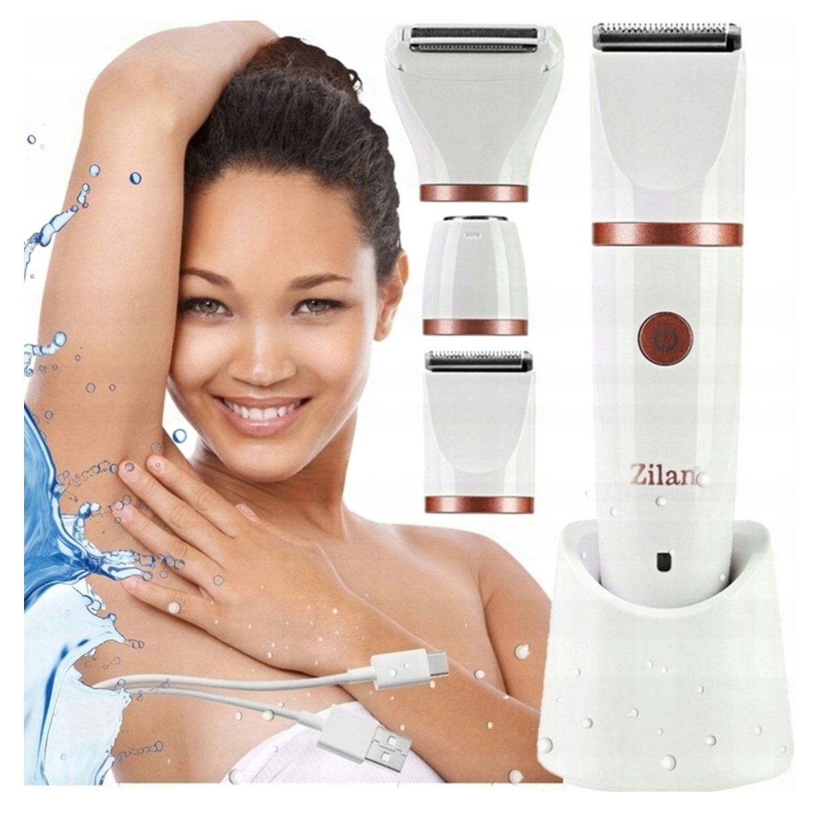 Holicí Strojek Depilátor Na Tělo A Oblast Bikin Nohou A Podpaží Voděodolný Usb 3V1