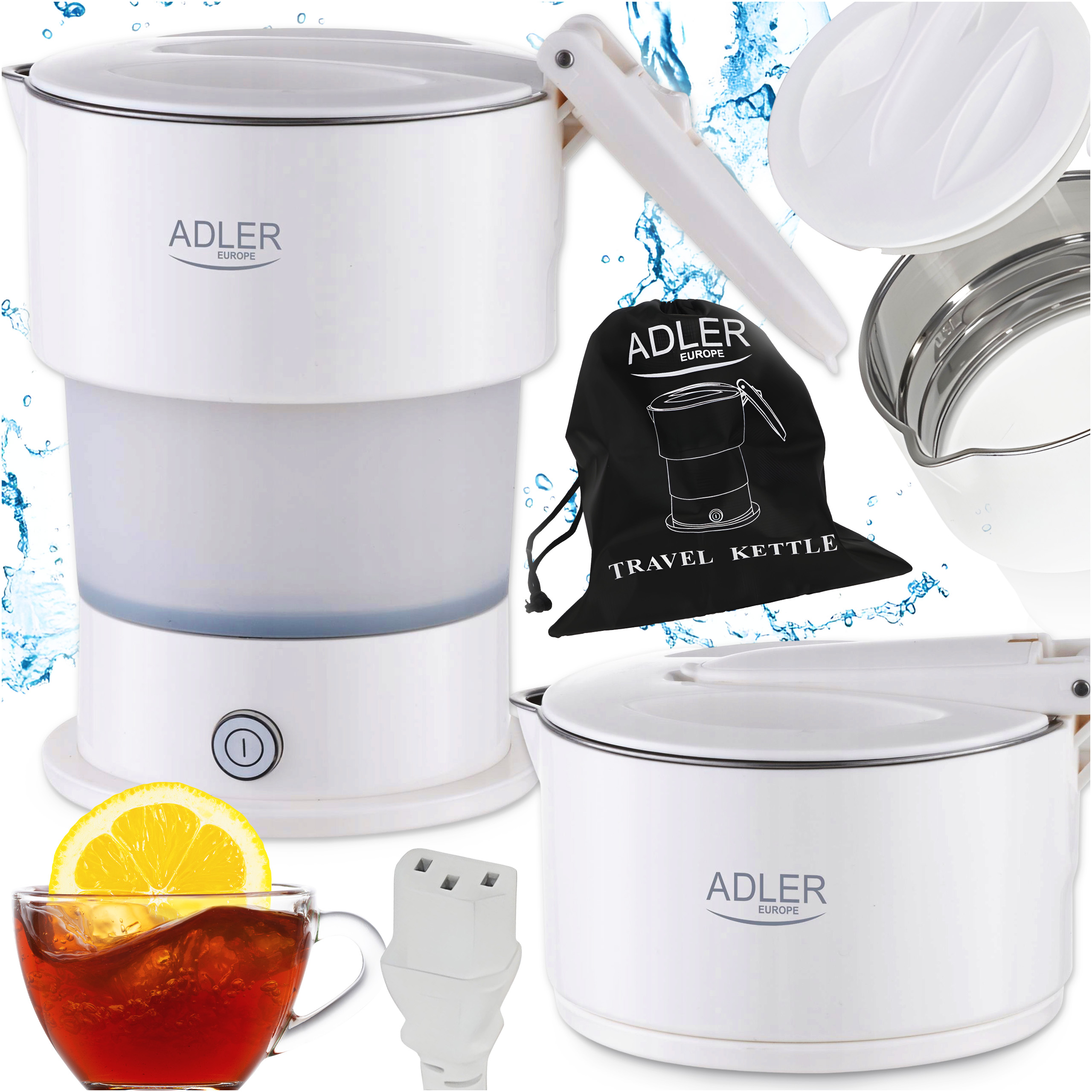 Turystyczny Czajnik Silikonowy Elektryczny White 600W Adler AD 1377 600ml