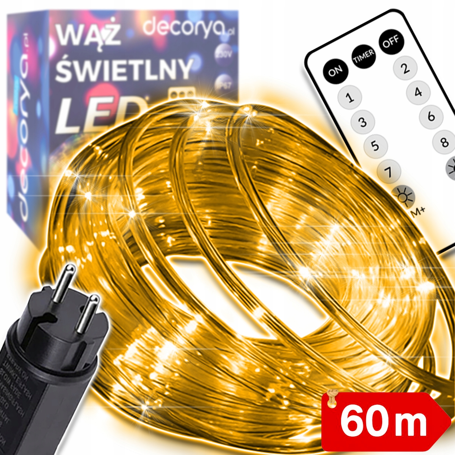 Led Ozdobná Hadička 60 M Pro Spojení, Bezdrátové Dálkové Ovládání, Bílá, Teplá Barva