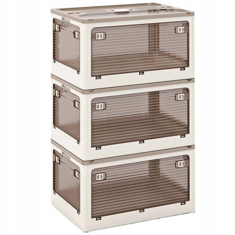 Sada 3 úložných boxů s víkem JV12131WH, stohovací, 132 l, krémově/hnědá