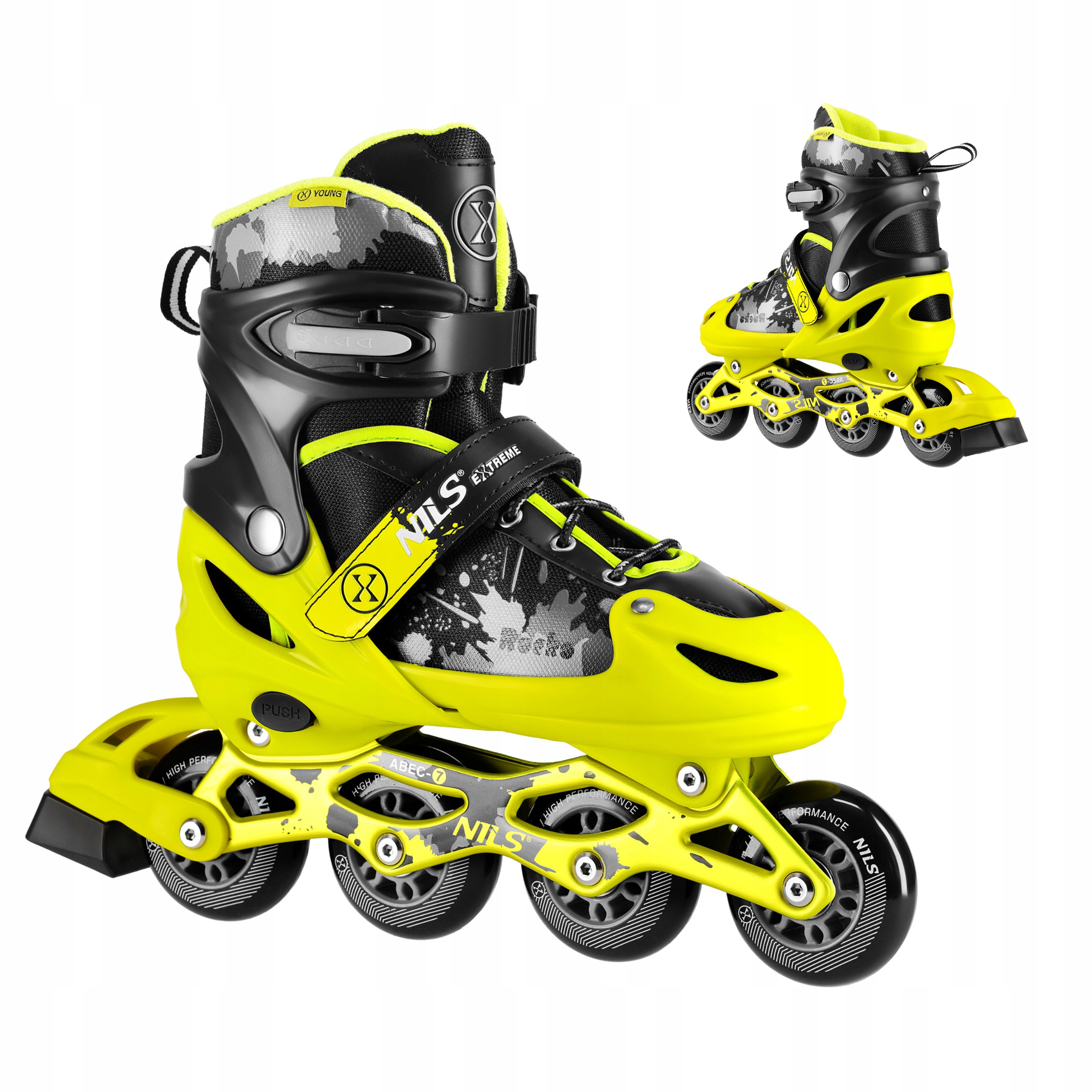 Brusle 2v1 Pro Mládež Kolečkové Brusle Nastavitelné Žluté ližiny Alu 39-42 Nils Extreme