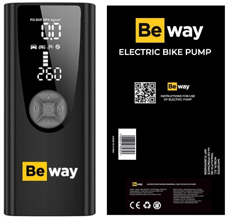 POMPKA ELEKTRYCZNA DO ROWERU ROWEROWA BEWAY 9000MAH 10BAR POWER BANK MOCNA