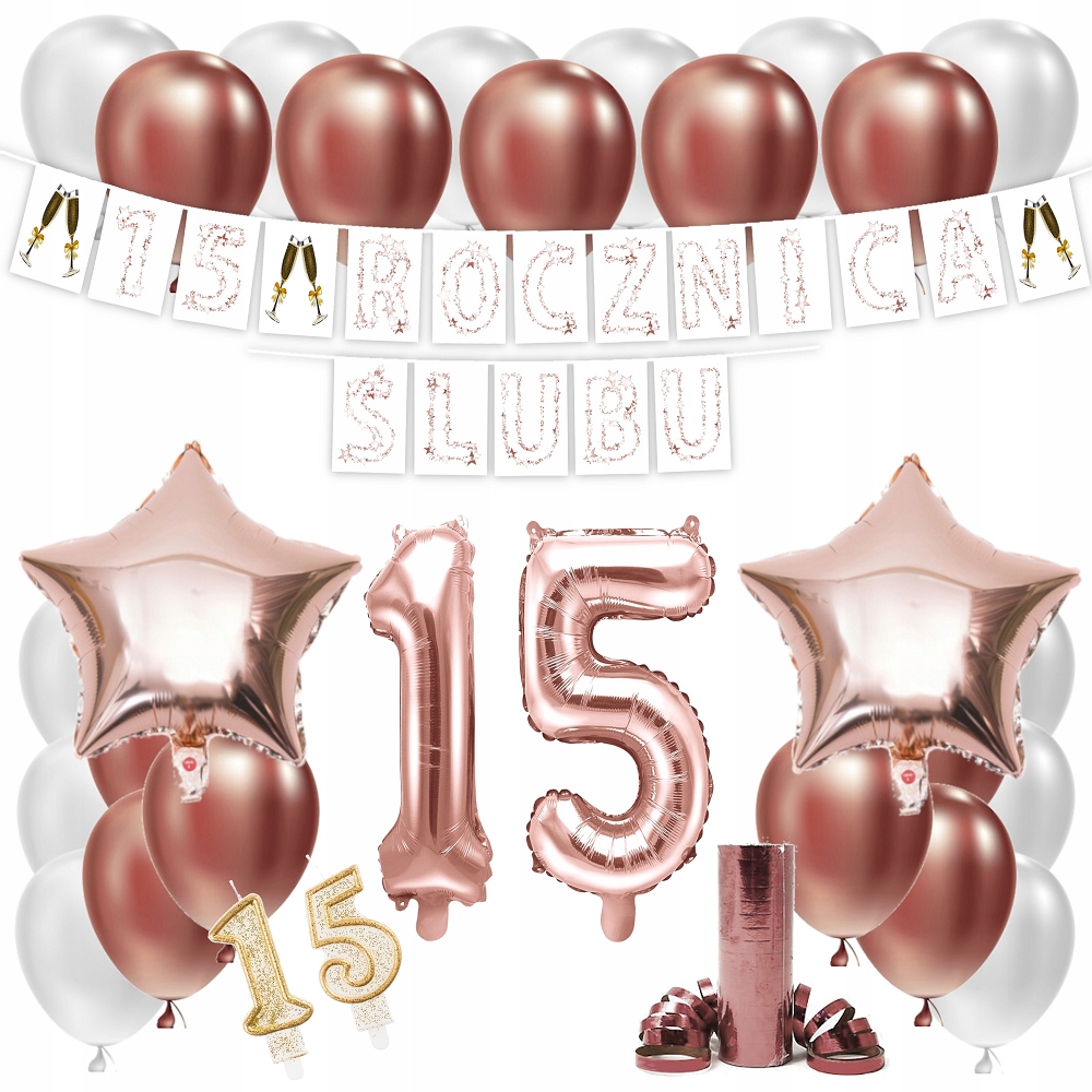 

Zestaw Balony 15 Rocznica Ślubu Rose Gold Girlanda