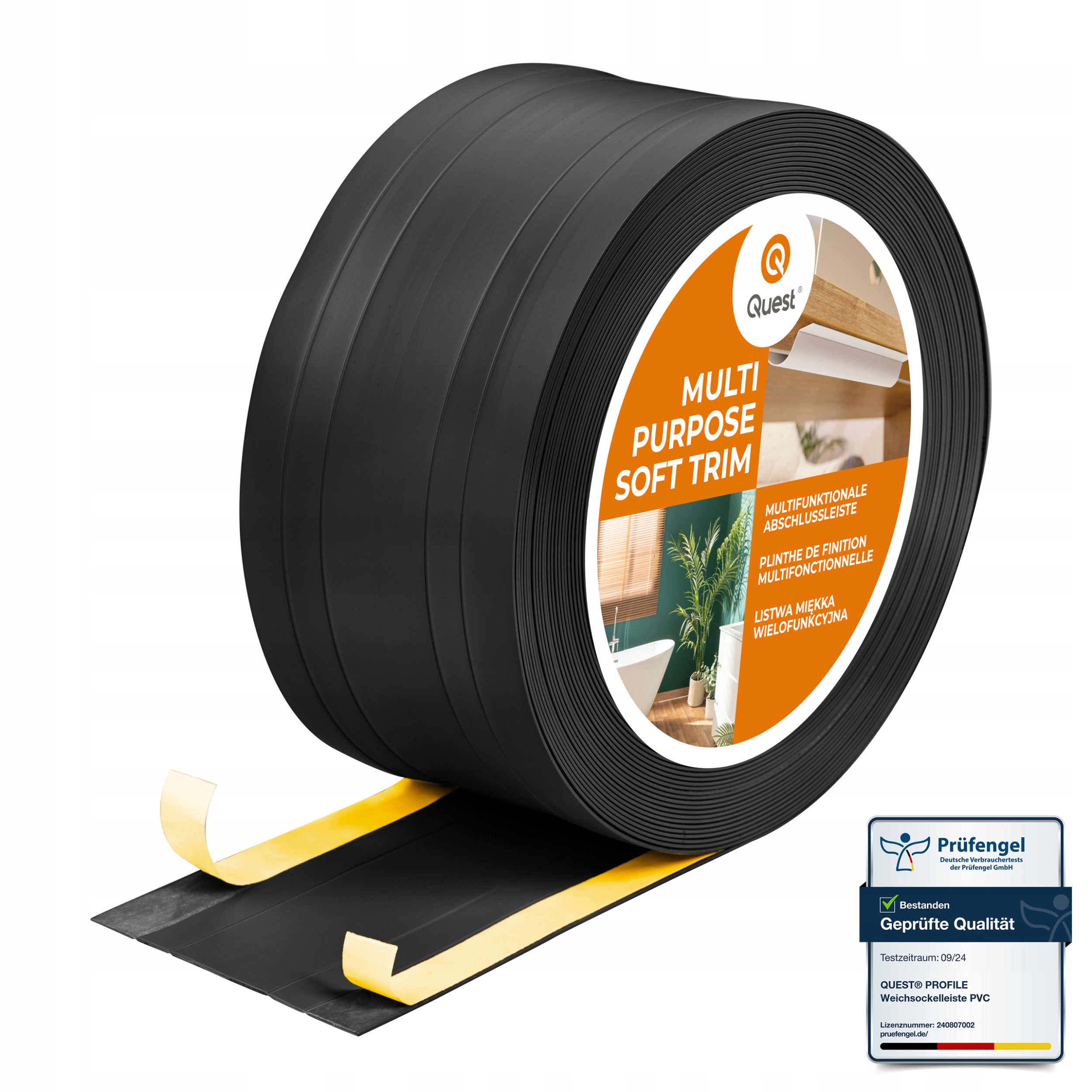 Pvc dokončovacia lišta 2v1 samolepiaca, čierna 110 mm, 15 m, W4