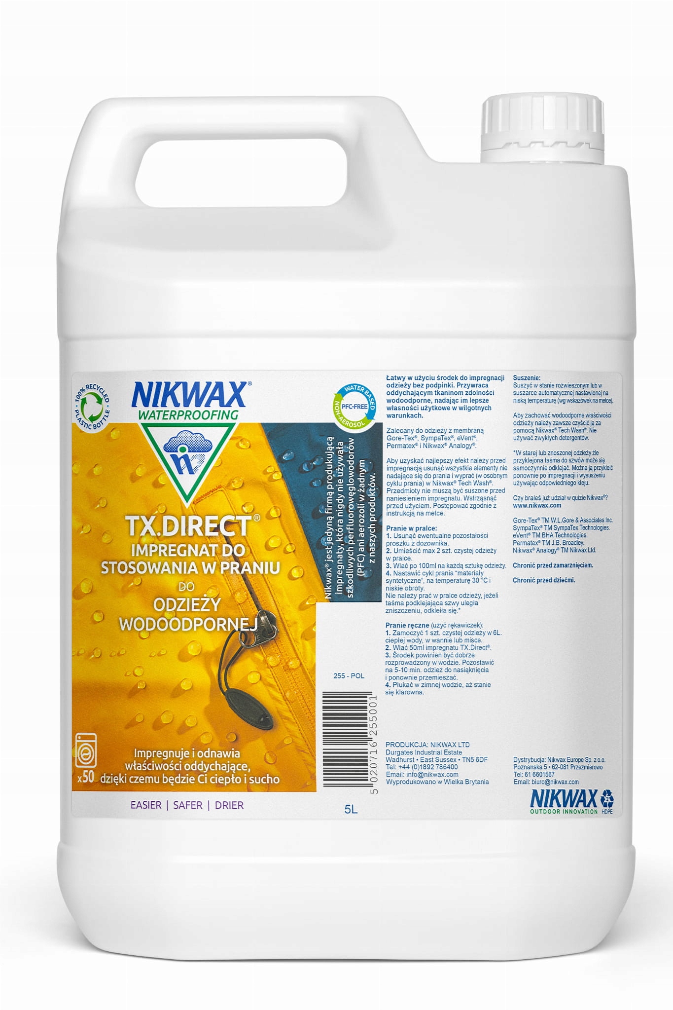 Nikwax Tx.direct Wash In 5L Impregnat Odzież Gore-tex Kurtki Membrana