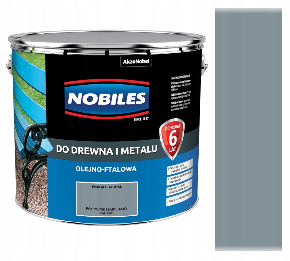 Nobiles Ftalátová Farba Na Drevo A Kov 10 L Sivá, Svetlý Pololesk