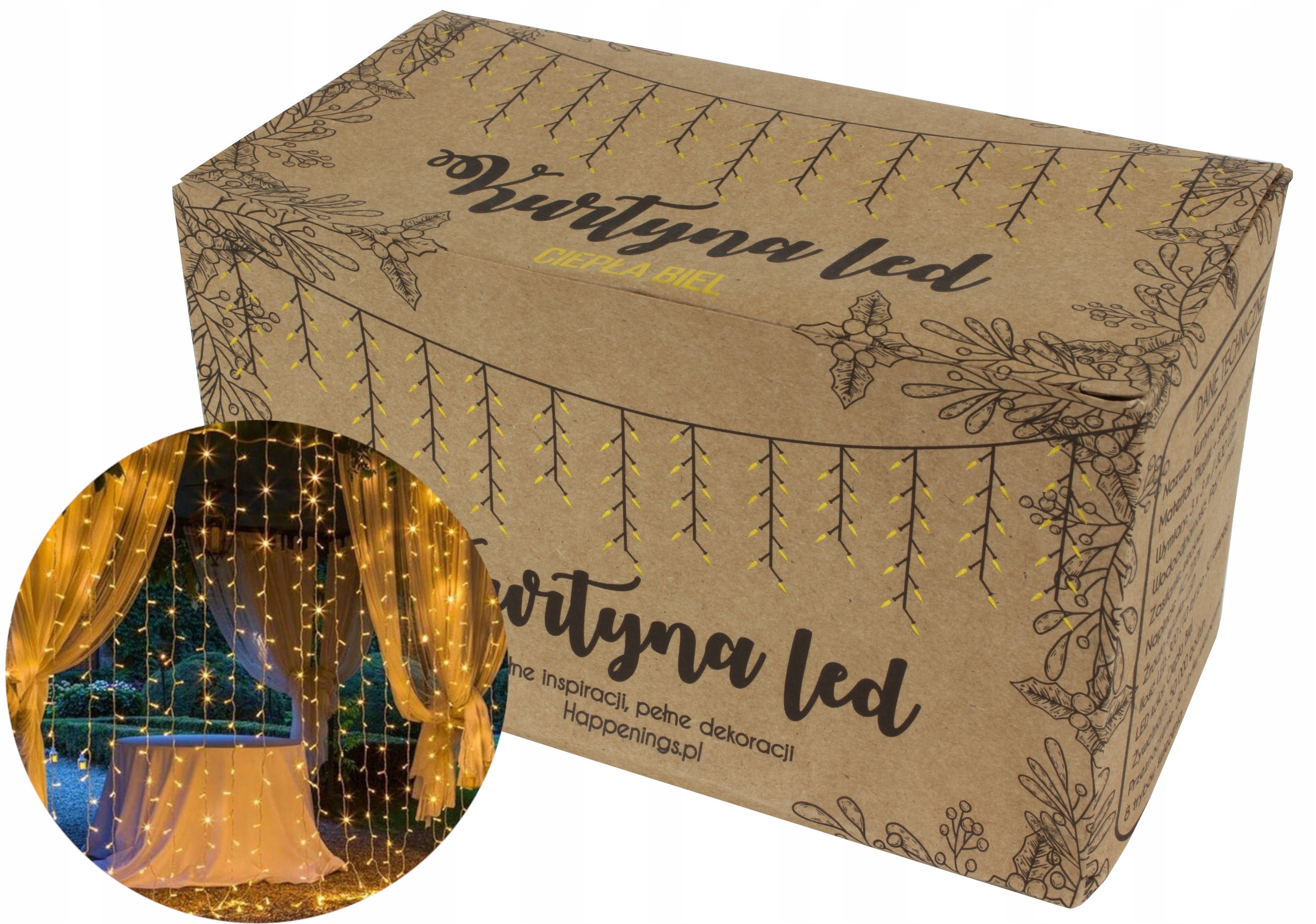 

Led Kurtyna 300 Lampek Świetlna 3x3m Ciepły Biały