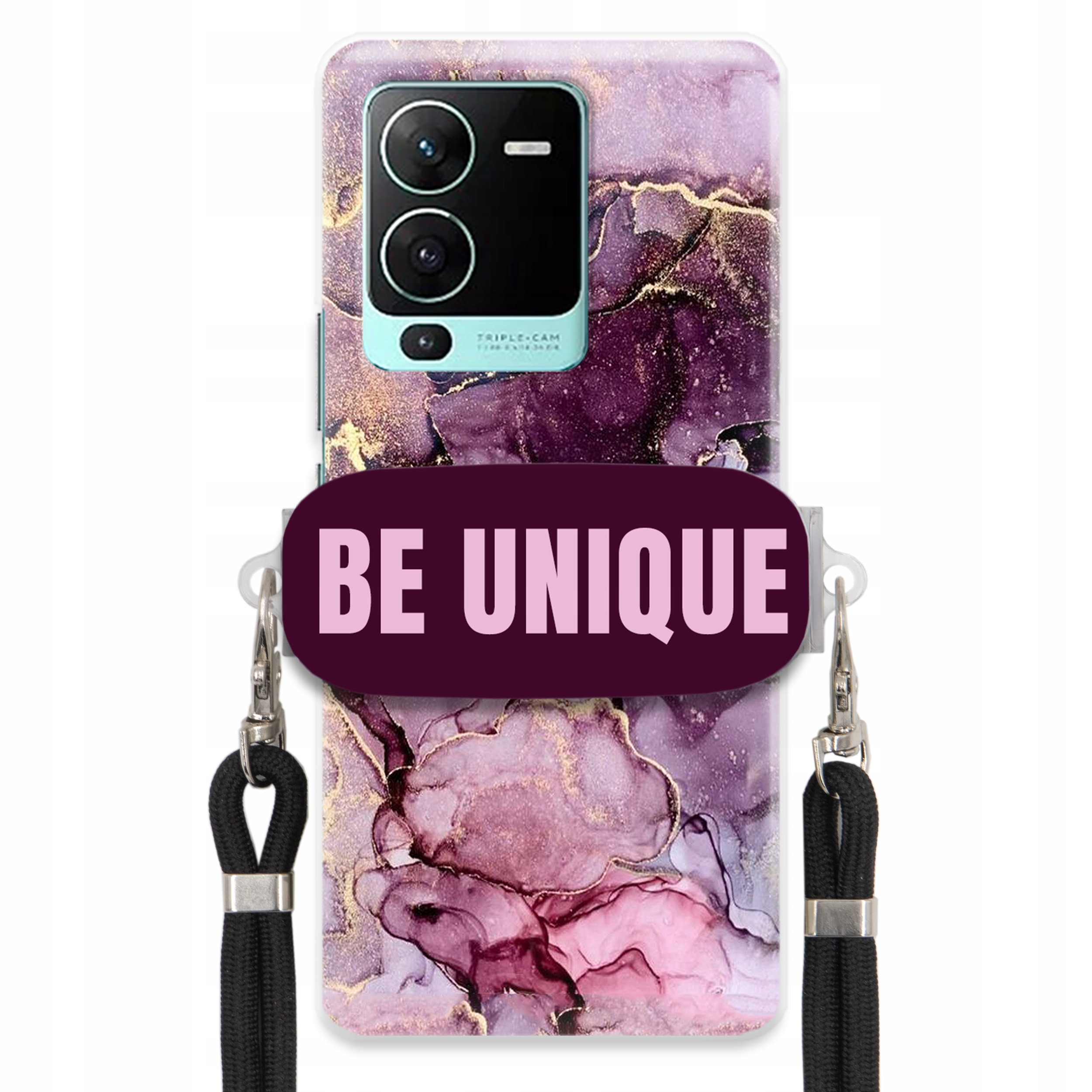 Prémiové puzdro pre Vivo S15 Pro Case Uchywt Šnúrka Čierna Fialová Mramor