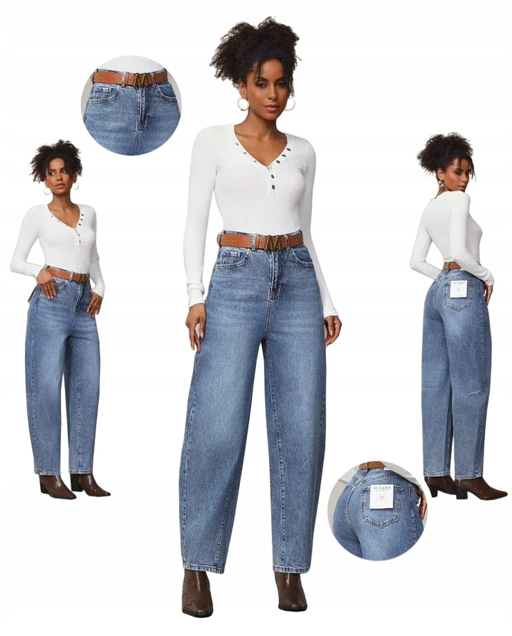 Modne Szerokie Spodnie Jeansowe Balloon Premium M.sara