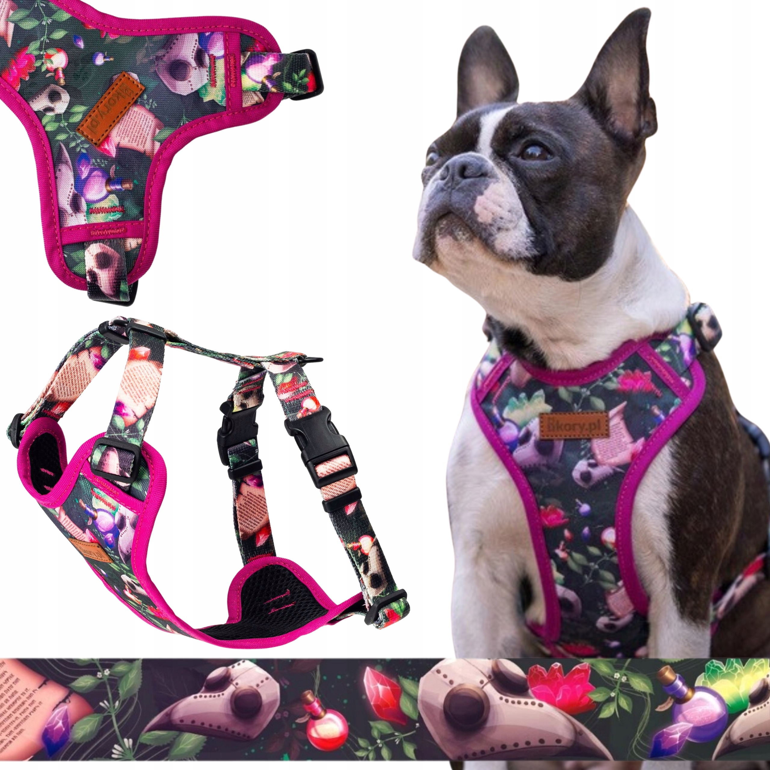 Levně Beztlakové postroje pro malého pejska Xxs 15 mm Ukory Růžové