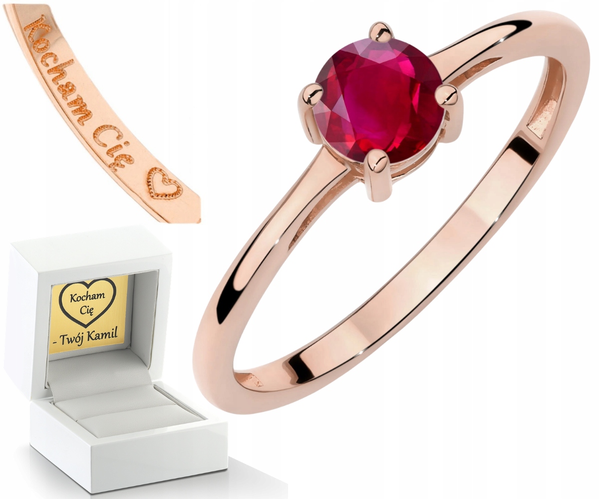 Růžové Zlato Prstýnek S Červeným Rubínem Zlato 585 14K