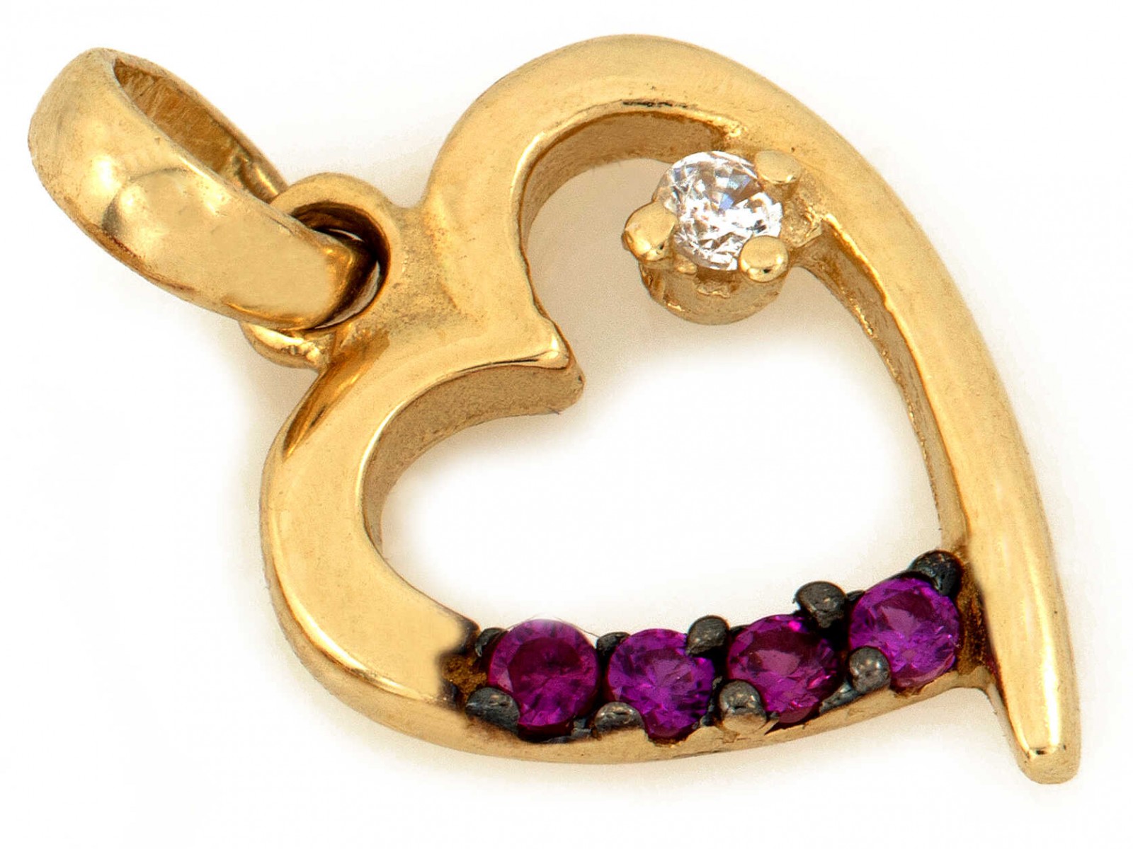 Ženský zlatý přívěsek 585 14k srdce s červenými zirkony 0.65g stylový
