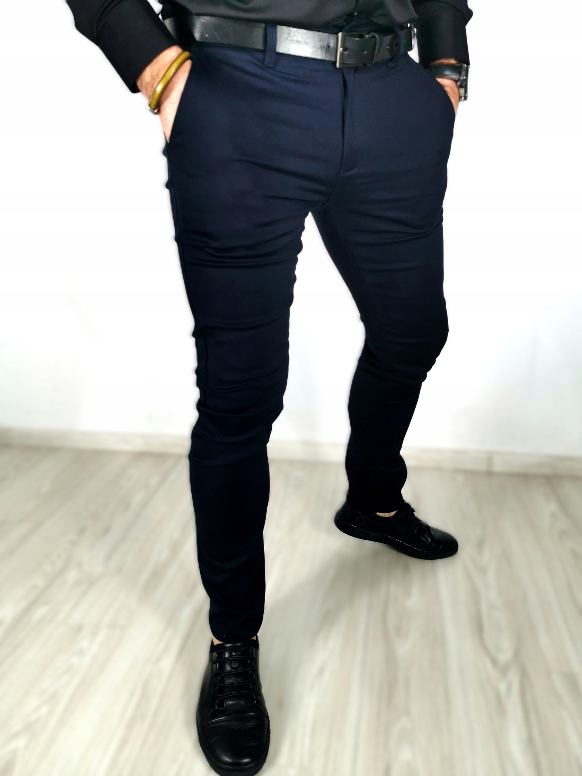 Hladké pánské elegantní kalhoty Ms 31 v modré barvě