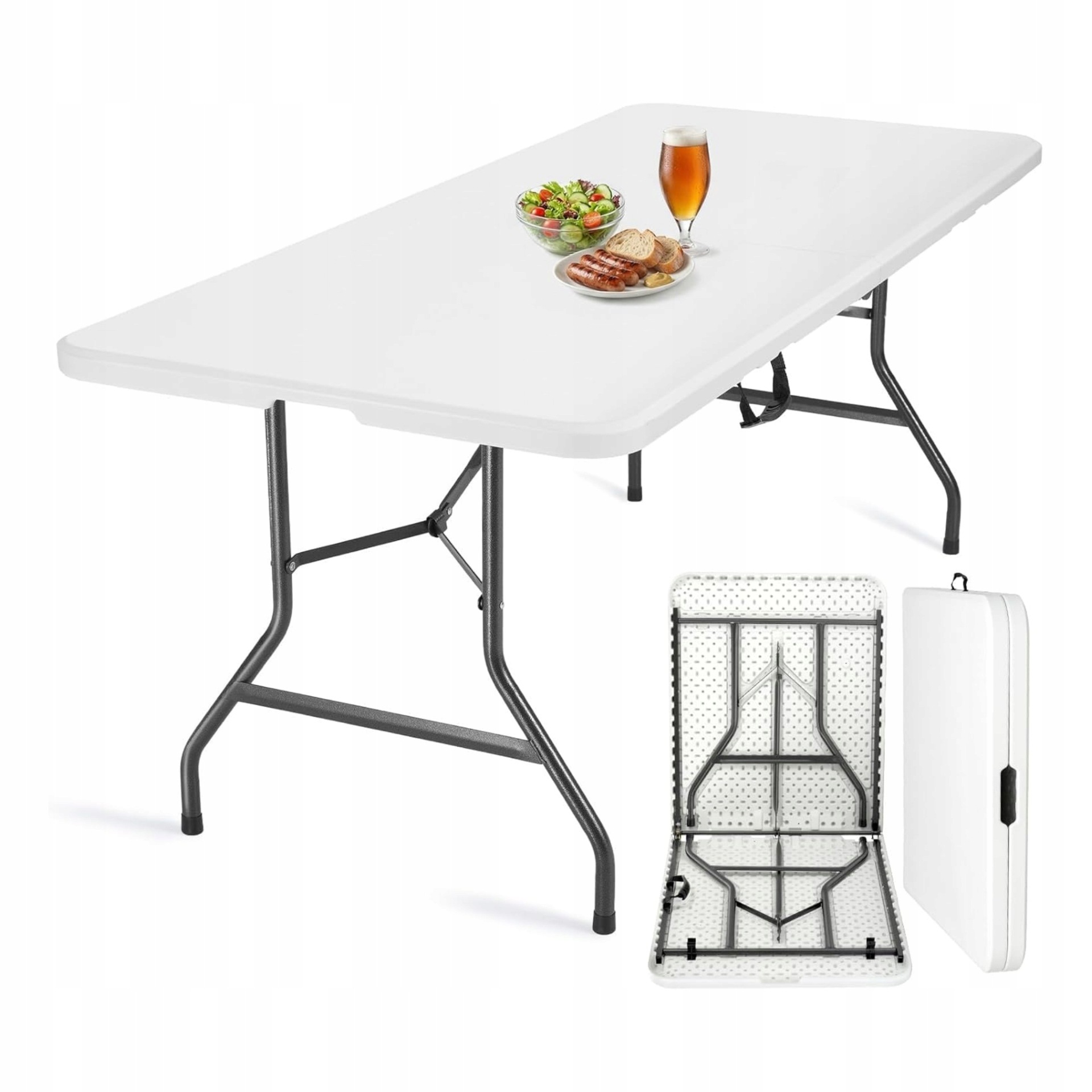 Skládací zahradní stůl Velway 180 x 74 cm pro 6-8 osoby, bílý, pevný