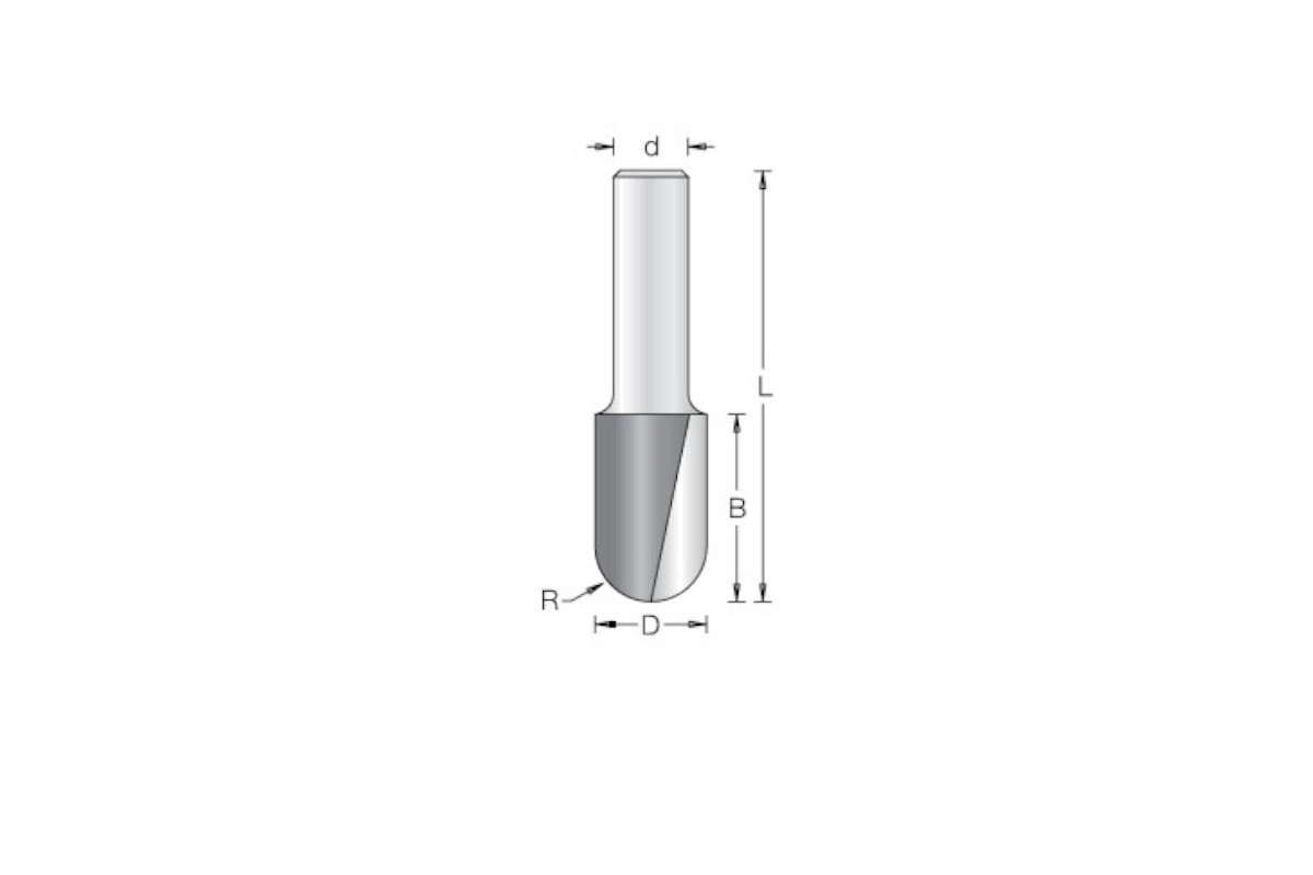 Frez półwałek wydłużony D=6,3 R=3,2 B=11 L=47 d=8 Kod producenta D1060065