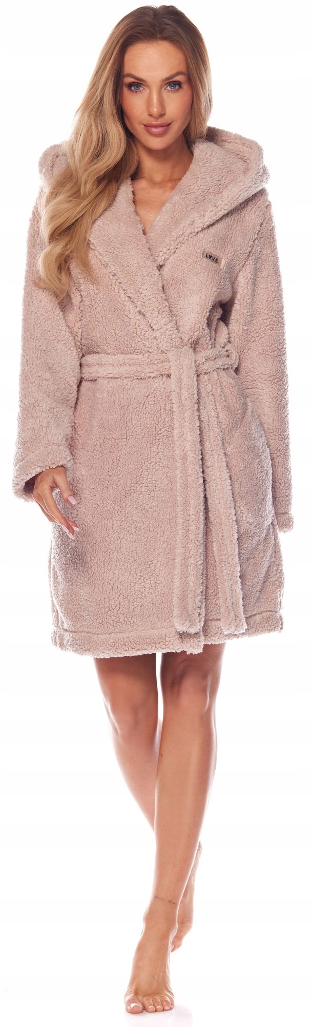 KRÓTKI CIEPŁY PUCHOWY DAMSKI SZLAFROK PODOMKA XL Rękaw długi rękaw