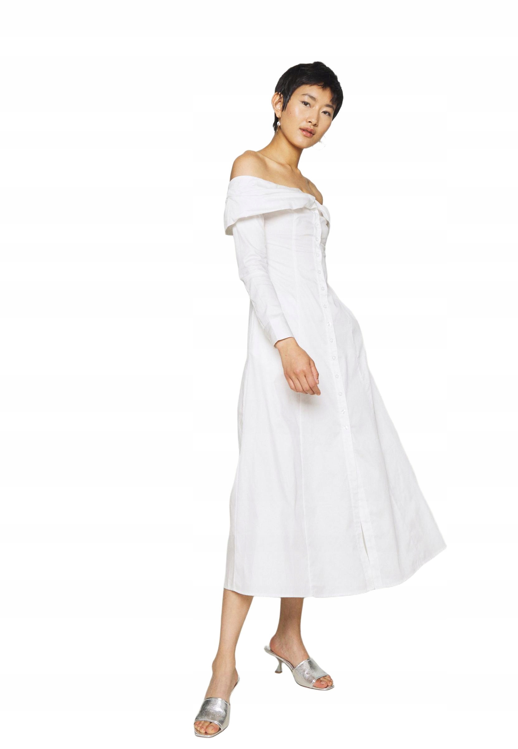 Who What Wear Šaty Bílá MIDI Odhalená Ramena Slm 40