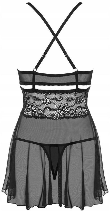 OBSESSIVE 838-BAB-1 BABYDOLL I STRINGI CZARNA S/M Rozmiar S/M