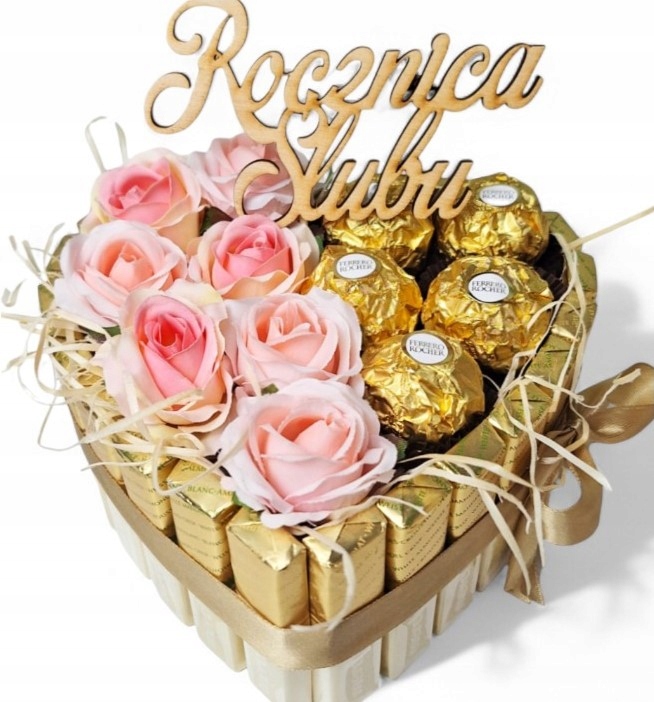 na rocznicę ślubu wesele Flower box zestaw Ferrero 15 cm