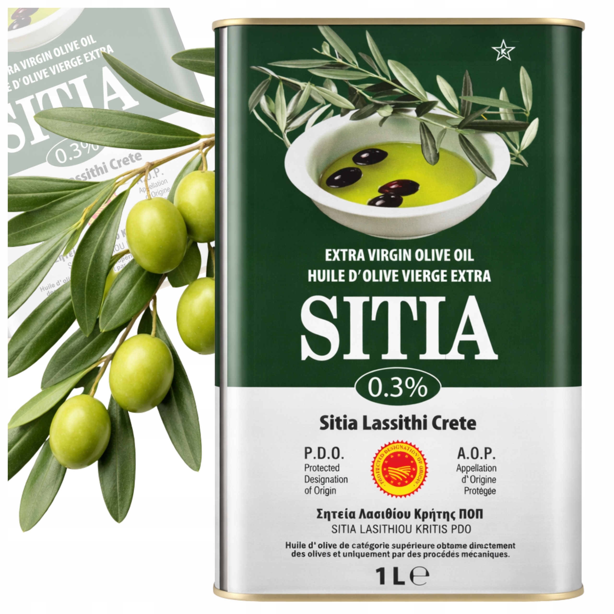 Levně Extra Panenský Olivový Olej 1 L Řecký 0,3% P.d.o Sitia Lisovaná Za Studena