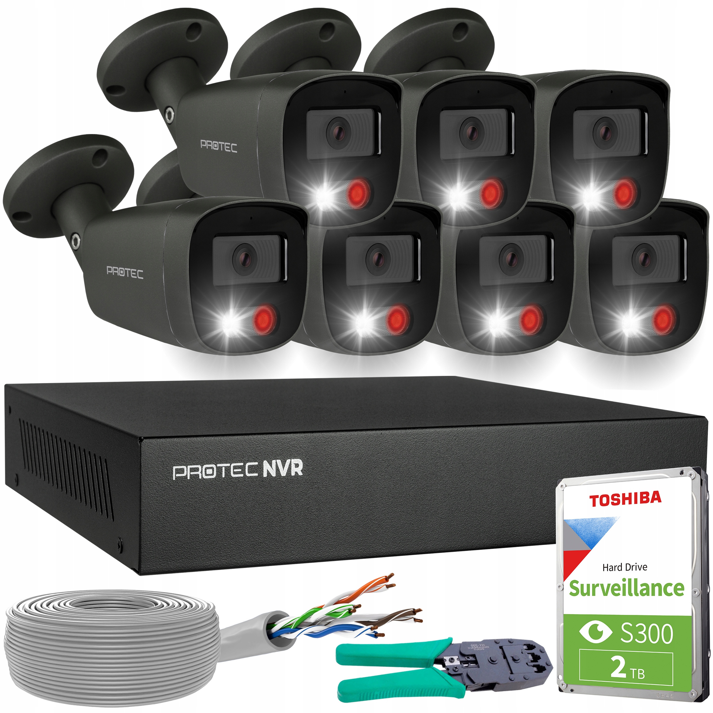 Sada pro monitorování 7 kamer 5Mpx Ip PoE detekce osob Hdd grafitová