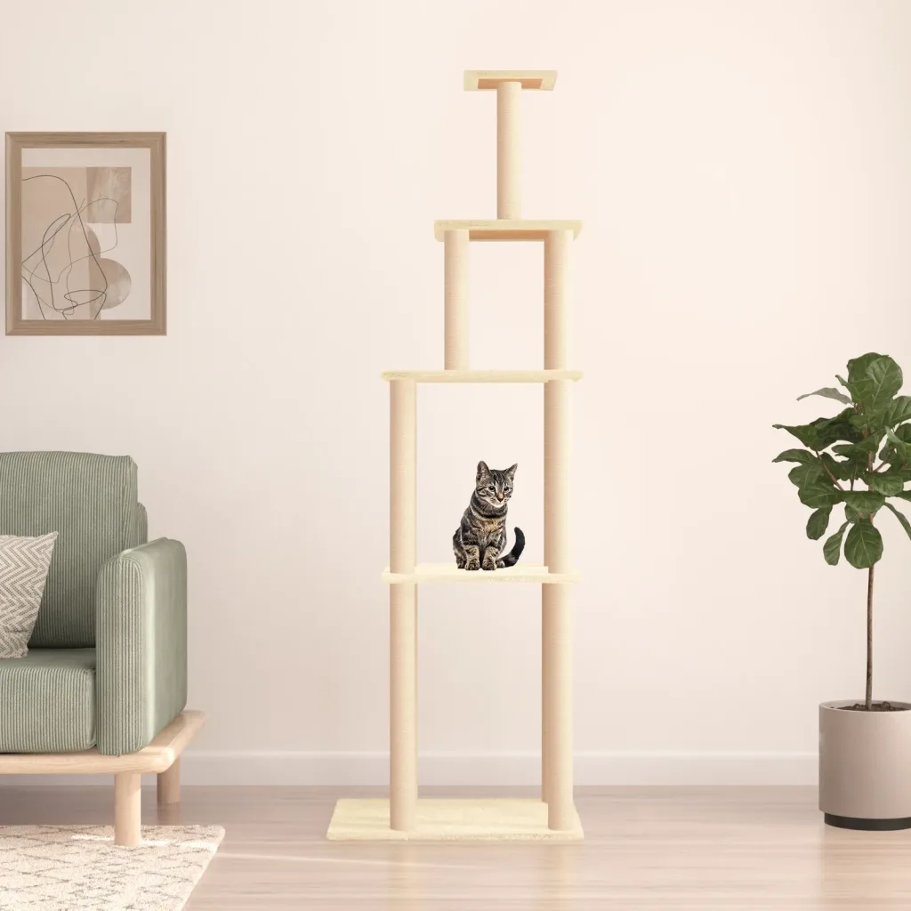 Levně Škrabadlo pro kočky se sisalovými sloupky krémové 183 cm