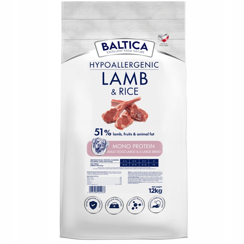 Levně Baltica Lamb&Rice s jehněčím masem a rýží pro velká plemena L/XL 12 kg hypoalergenní