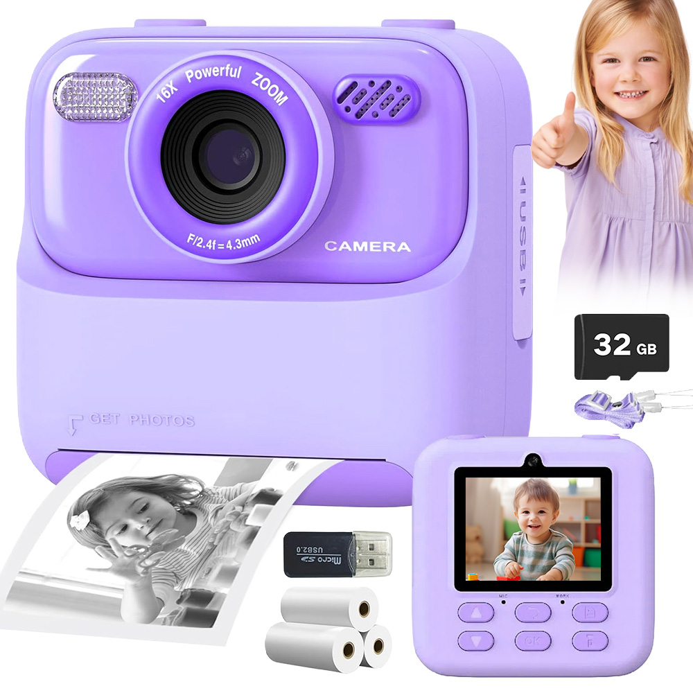 Digitální Instantní Fotoaparáty Pro Děti Dvojitý Fotoaparát 1080P Fialový