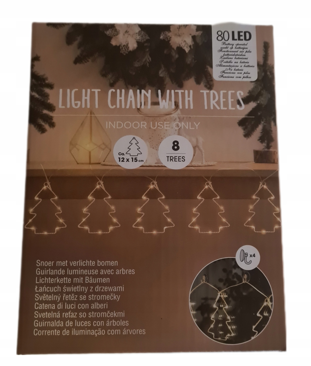 GIRLANDA OŚWIETLENIE ŚWIĄTECZNE ŁAŃCUCH ŚWIETLNY Z CHOINKAMI 80 LED